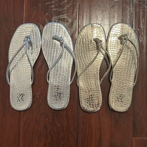 VEUC Size 8 NY&Co bundle of 2 gold and silver flip flop style sandals.